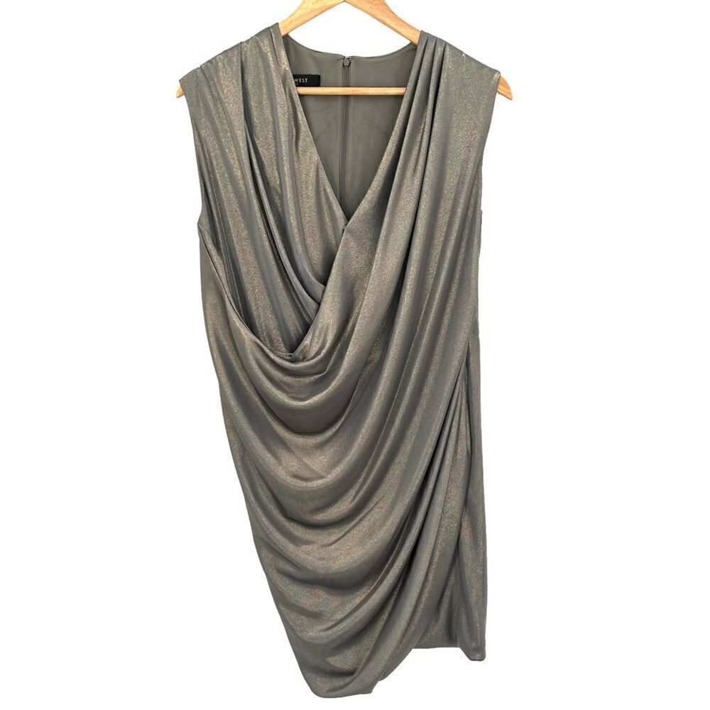 Nine West metallic draped, V-neck mini dress, size 8